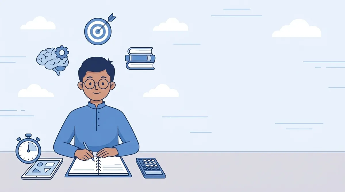 Student solving maths problems with a timer, representing speed and accuracy improvement techniques