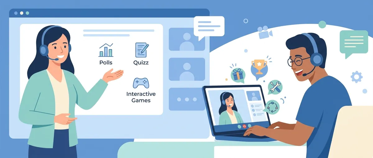 Tutor conducting an engaging online class with interactive tools and student participation on screen