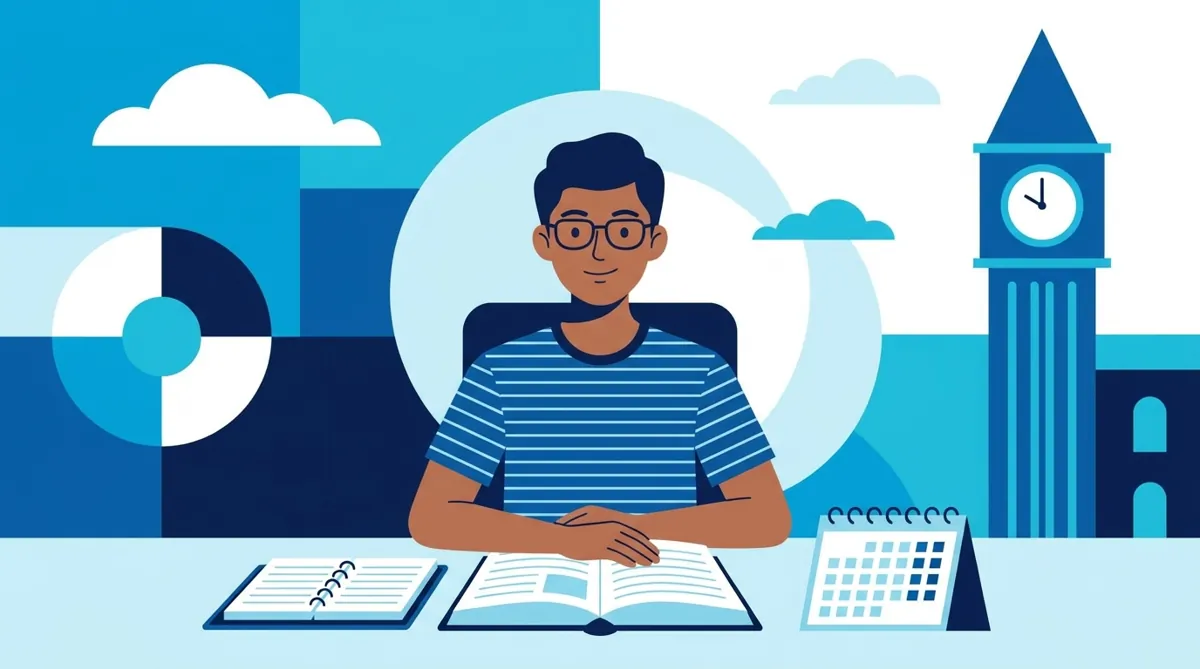 Student studying calmly at desk with organized notes and planner, representing stress-free unit test preparation